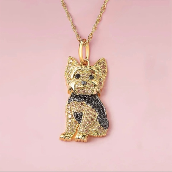 Exquisite Cute Royal Yorkie Dog Rhinestone Pendant Necklace - Picture 2 of 7